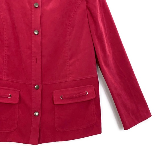 JM Collection Shacket Red Button Up Microsuede Jacket with pockets - Picture 3 of 8